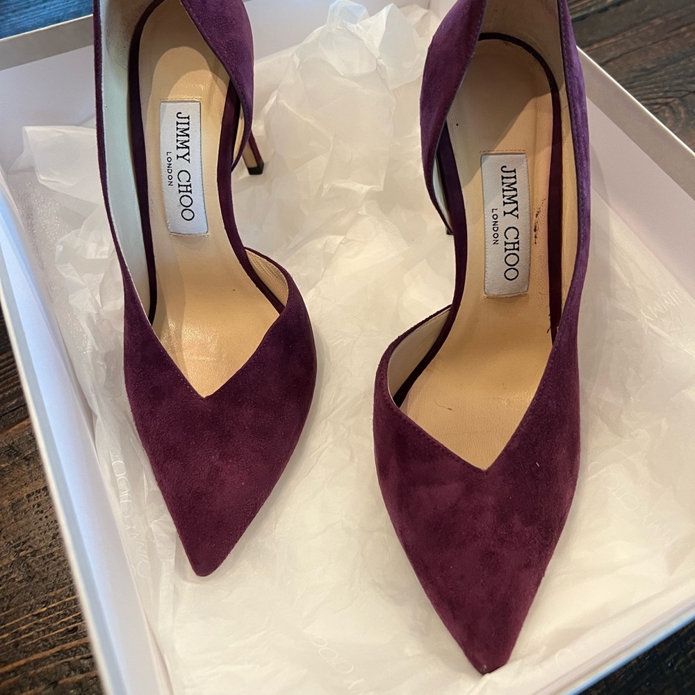 Authentic Jimmy Choo Sophia 100mm Suede Pumps. Size 36.5 Grape/Purple